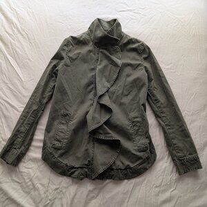 Banana Republic Olive Green Cotton Ruffle Front Utility Jacket